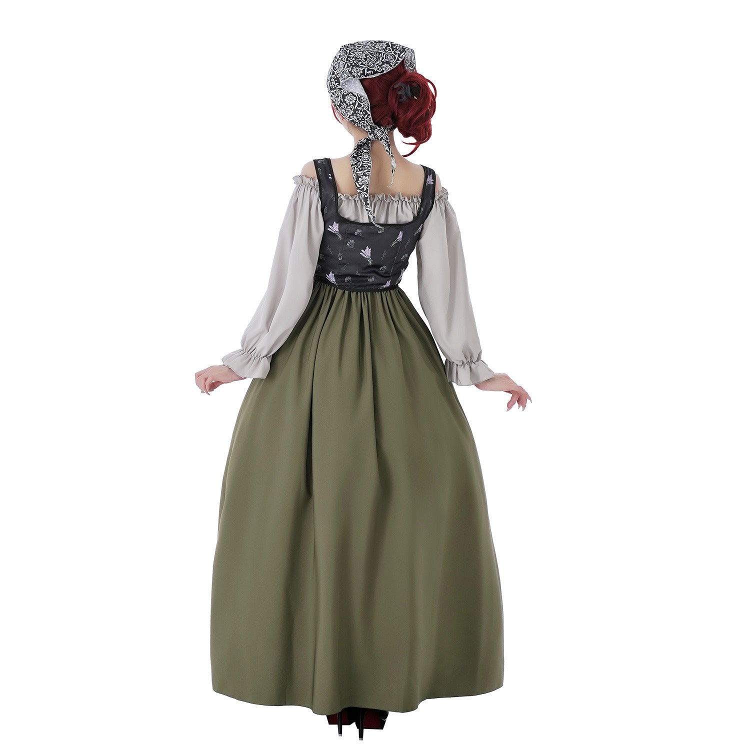 Women Vintage Party Dress with Romantic Ruffle Details and Puff Sleeves Chichicherry