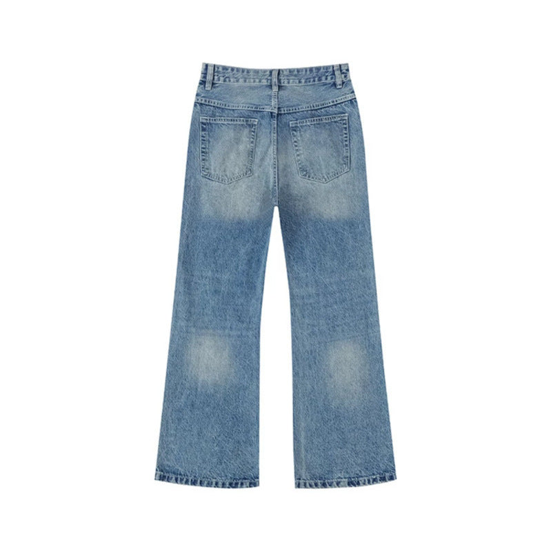 Women's Wide Distressed Denim Jeans in Palazzo Cut Chichicherry