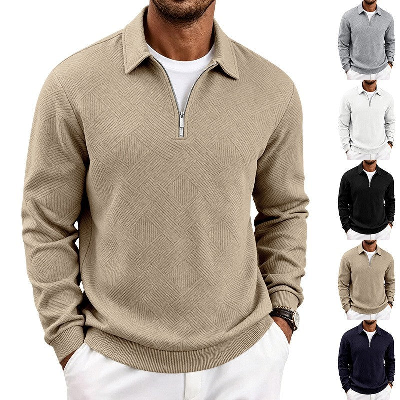 Men's half-zip pullover with geometric waffle structure Chichicherry