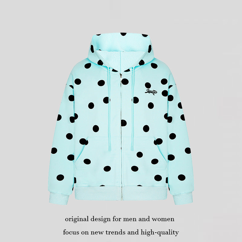 Women's hooded sweat jacket with full zip, oversized cut and polka dot print Chichicherry