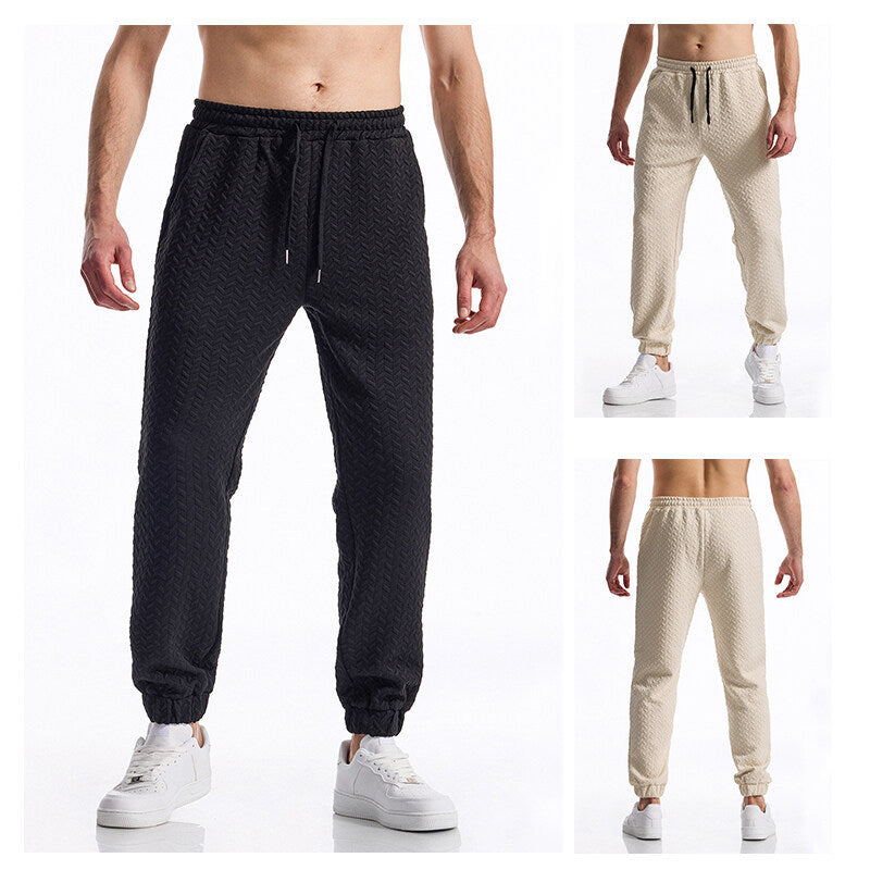 Men's Textured Casual Jogging Pants with Elastic Waistband, Drawstring and Ribbed Cuffs Chichicherry