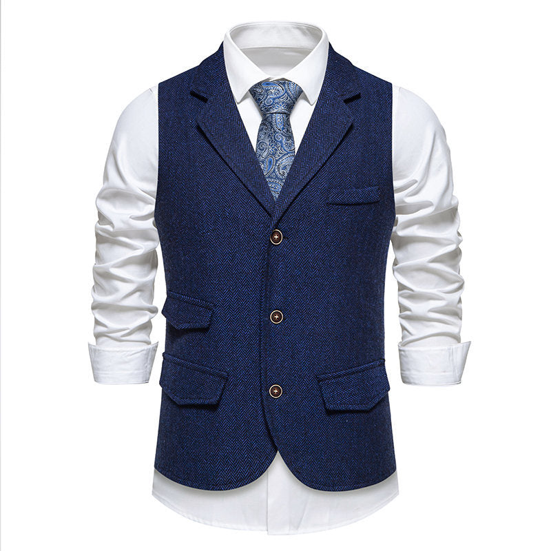 Men's tweed vest with herringbone structure, lapel collar and flap pockets Chichicherry