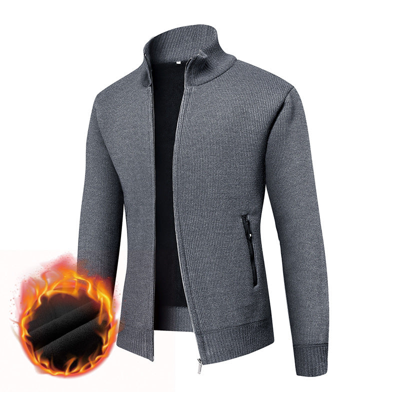 Men's Thermally Insulated Cardigan with Stand-Up Collar and Microfleece Interior Lining Chichicherry