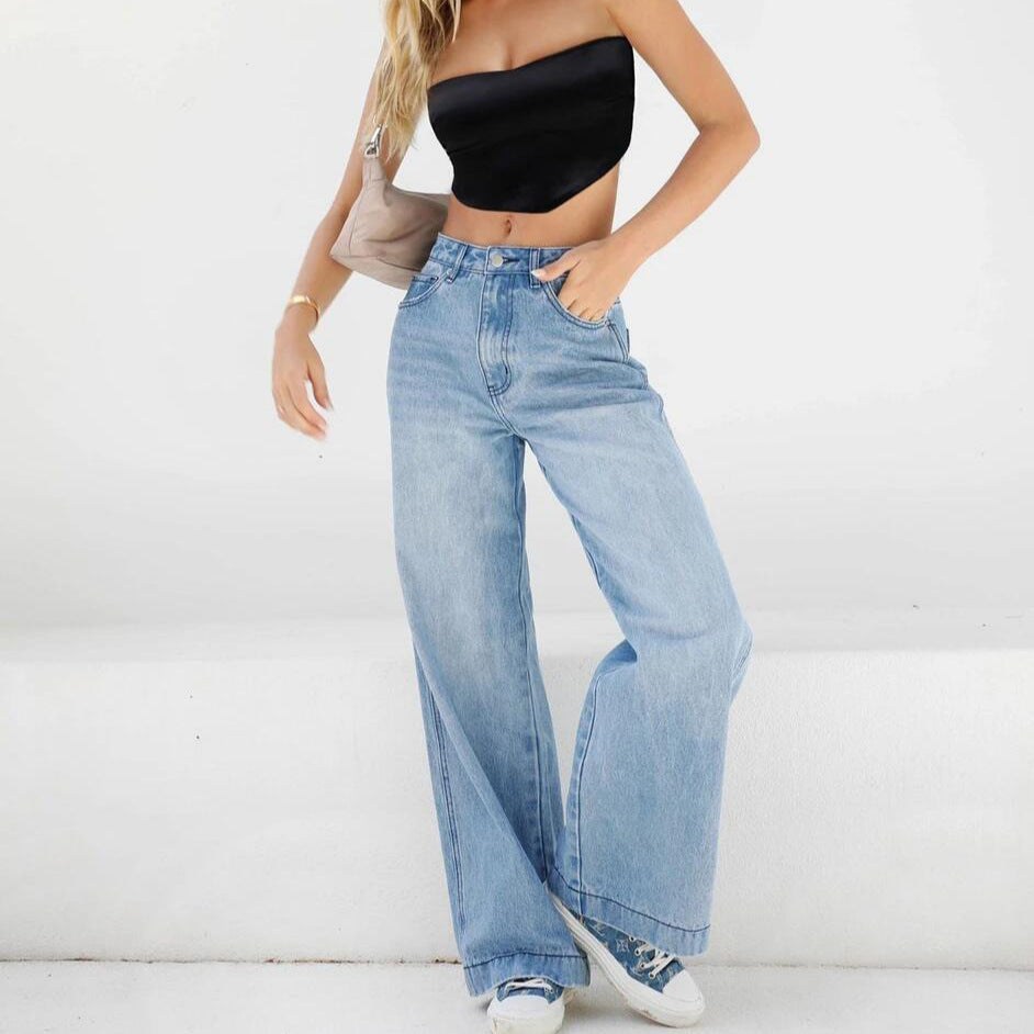 Women High-waisted wide Denim jeans in Palazzo cut Chichicherry