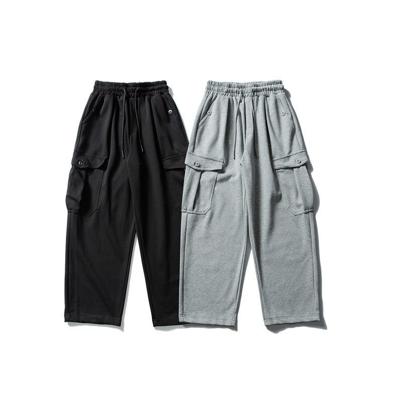 Men's Relaxed Fleece Cargo Pants with Elastic Drawstring and Utility Pockets Chichicherry