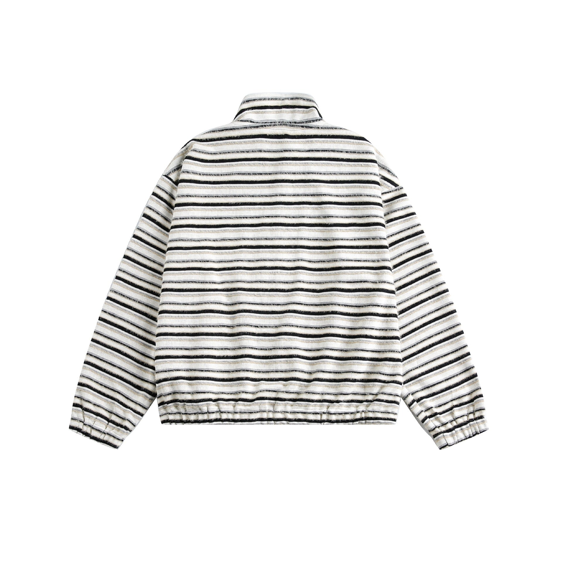 Women's Striped Sweat Jacket with Stand-Up Collar, Zipper and Elastic Hem