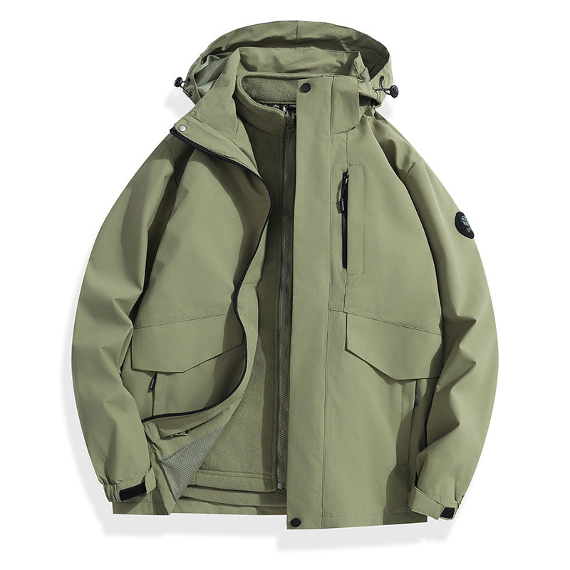 Men's Lightweight Softshell Rain Jacket with Detachable Fleece Lining, Sealed Seams and Multifunctional Pockets Chichicherry