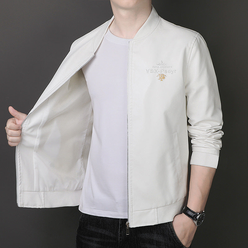 Men's Minimalist Bomber Jacket with Full Zip and Ribbed Collar Chichicherry