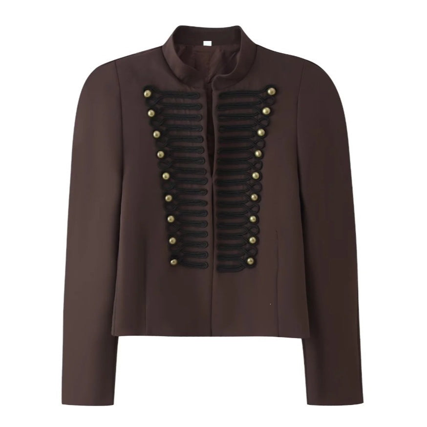 Ladies short jacket in hussar-inspired design with stand-up collar and decorative cords Chichicherry
