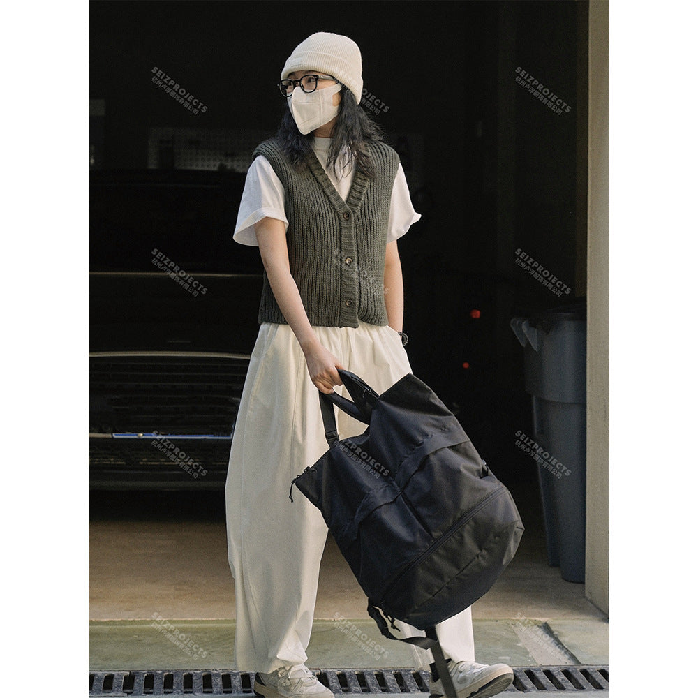 Women's Ribbed Knit Vest with V-Neck and Button Closure Chichicherry