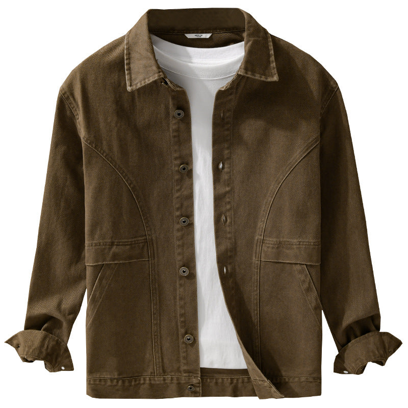 Men's robust canvas work jacket with front pockets and distinctive decorative seams Chichicherry