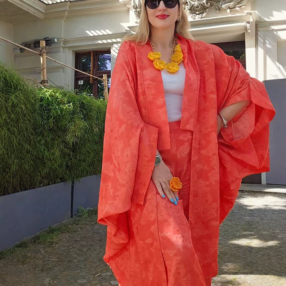 Women Kaftan Blazer Set with kimono-style sleeves and wide Palazzo pants cut Chichicherry