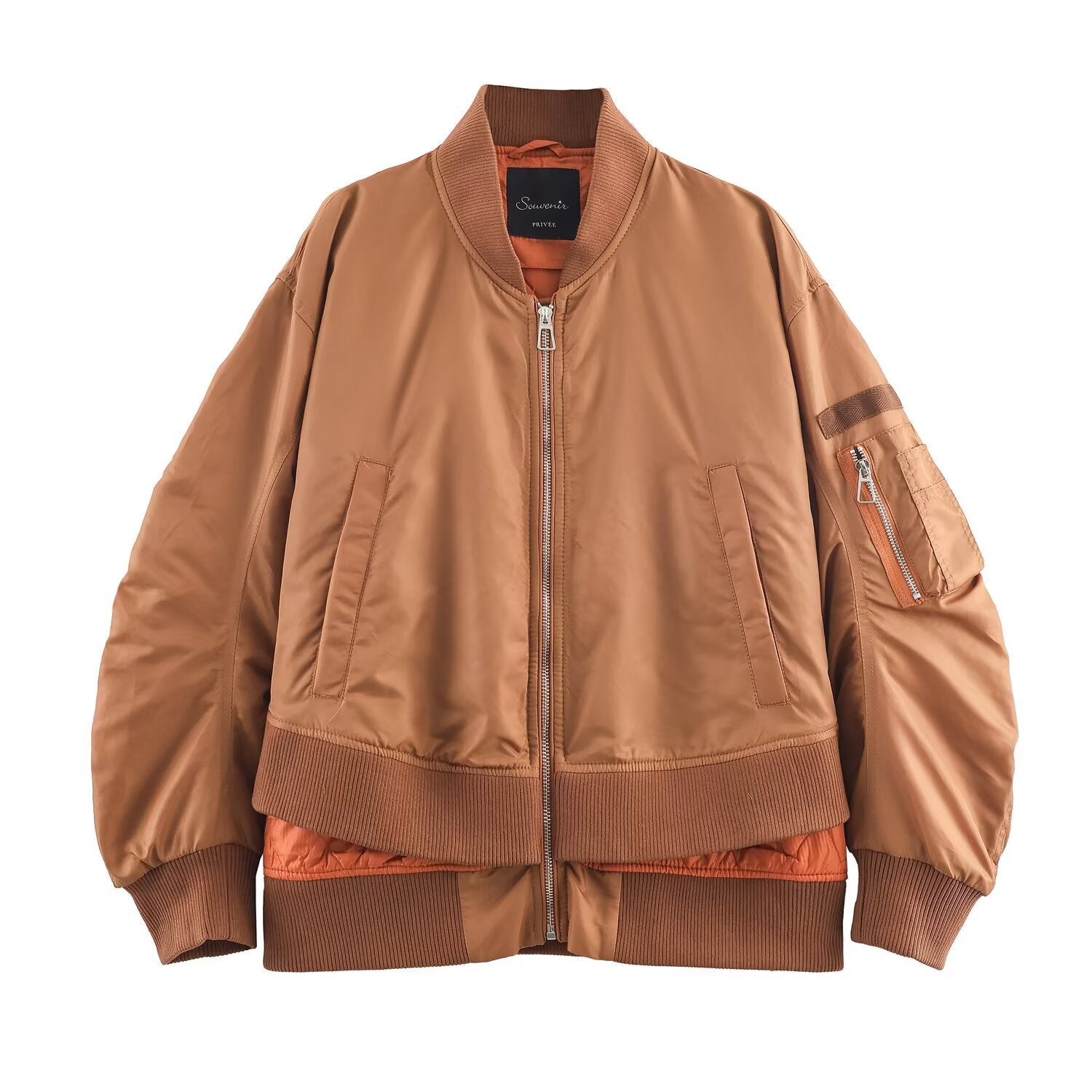 Women's Oversize Bomber Jacket with padded quilted lining, sleeve zip pocket and wide ribbed cuff Chichicherry