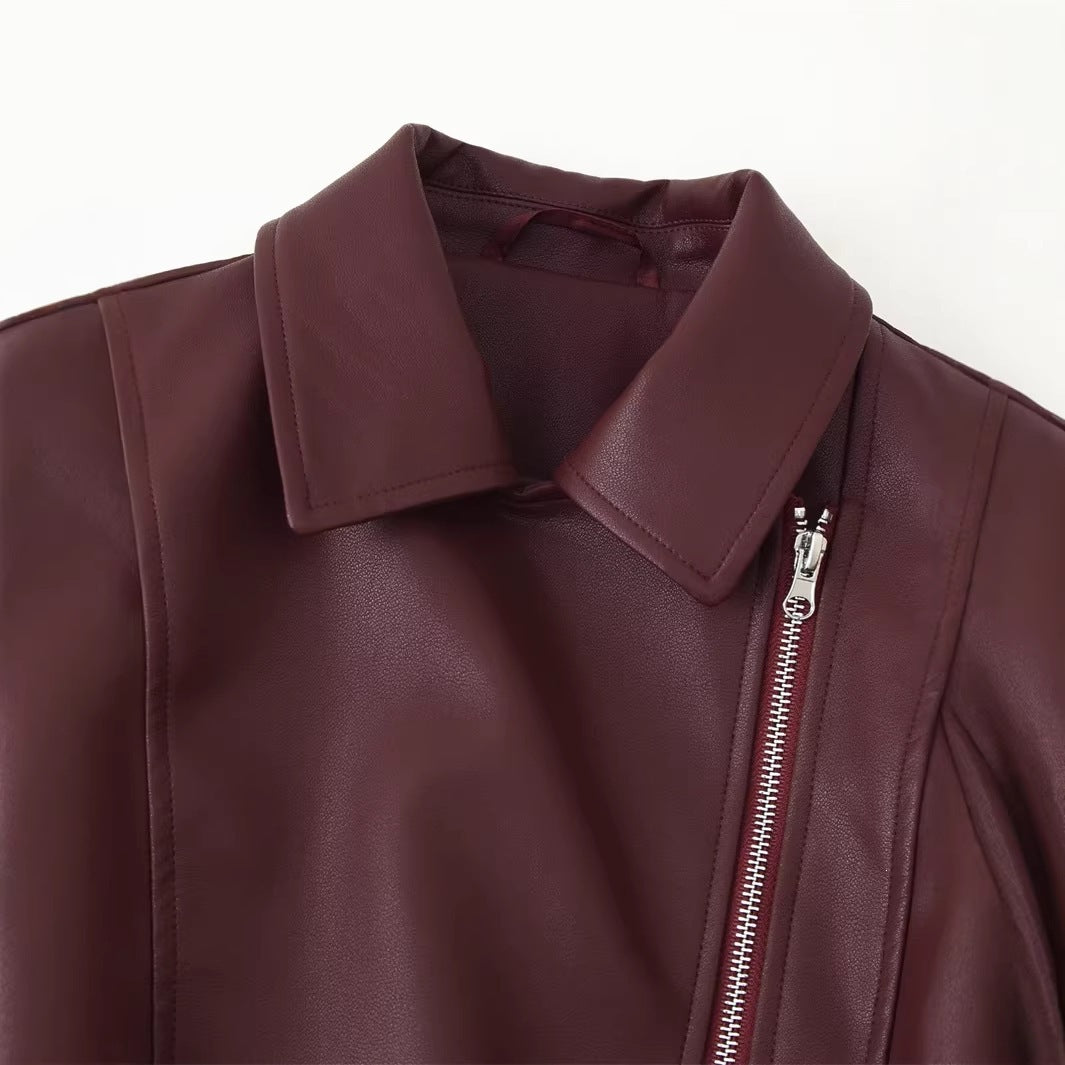 Ladies biker jacket made of vegan leather with asymmetrical zipper Chichicherry