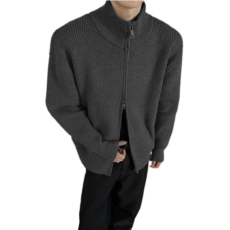 Unisex Grobstrick-Zipjacke mit Stehkragen und Zwei-Wege-Reißverschluss Chichicherry