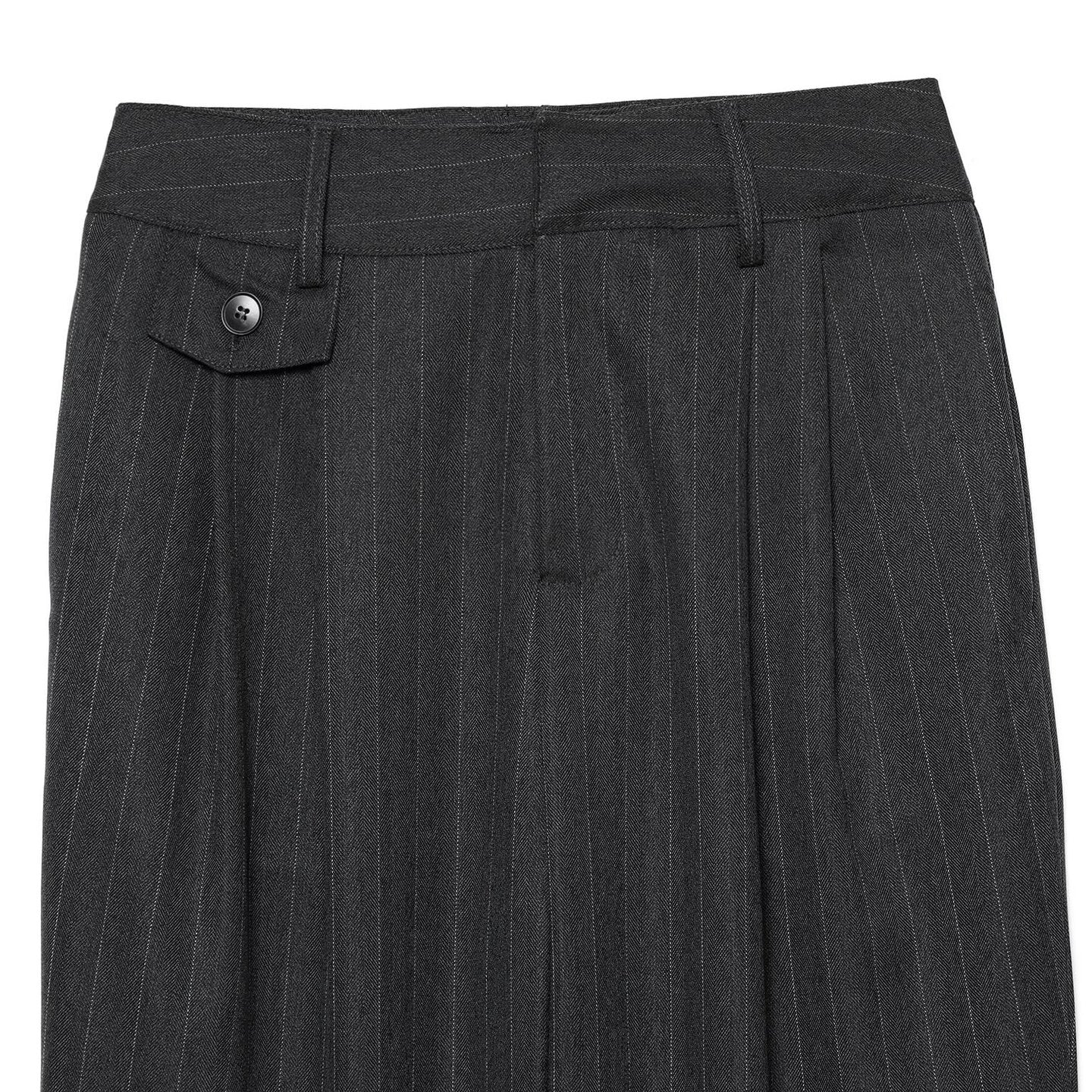 Women's high-waisted pleated trousers with stripes and decorative flap Chichicherry