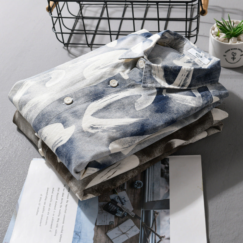 Men's Printed Lightweight Long Sleeve Shirt in Brush Lettering Print Chichicherry