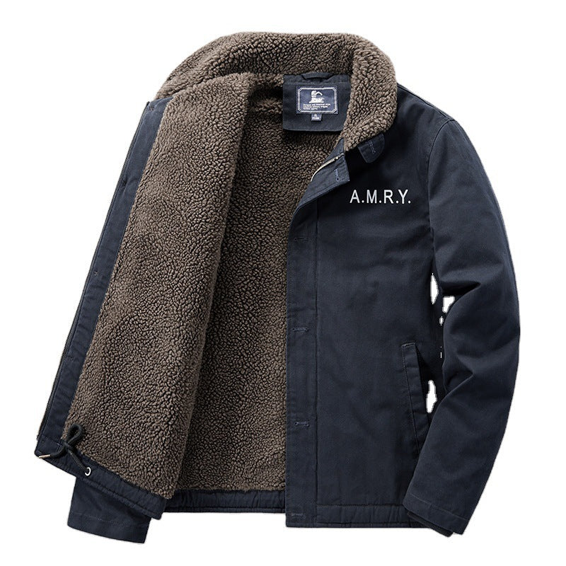 Men's canvas work jacket with Sherpa lining, thermal insulation, and drawstring hem Chichicherry