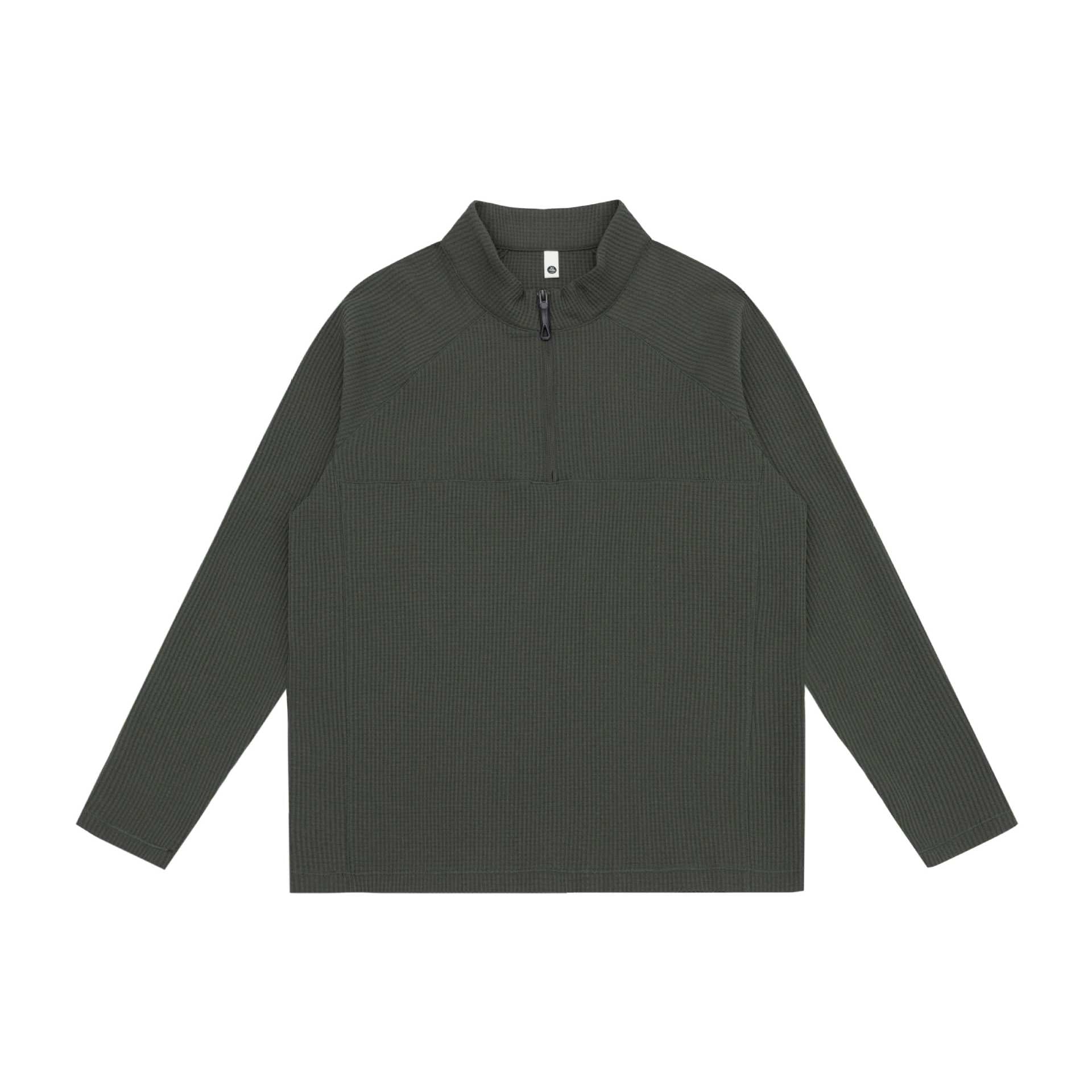Unisex Waffle Knit Half-Zip Pullover with Troyer Collar and Raglan Sleeves Chichicherry