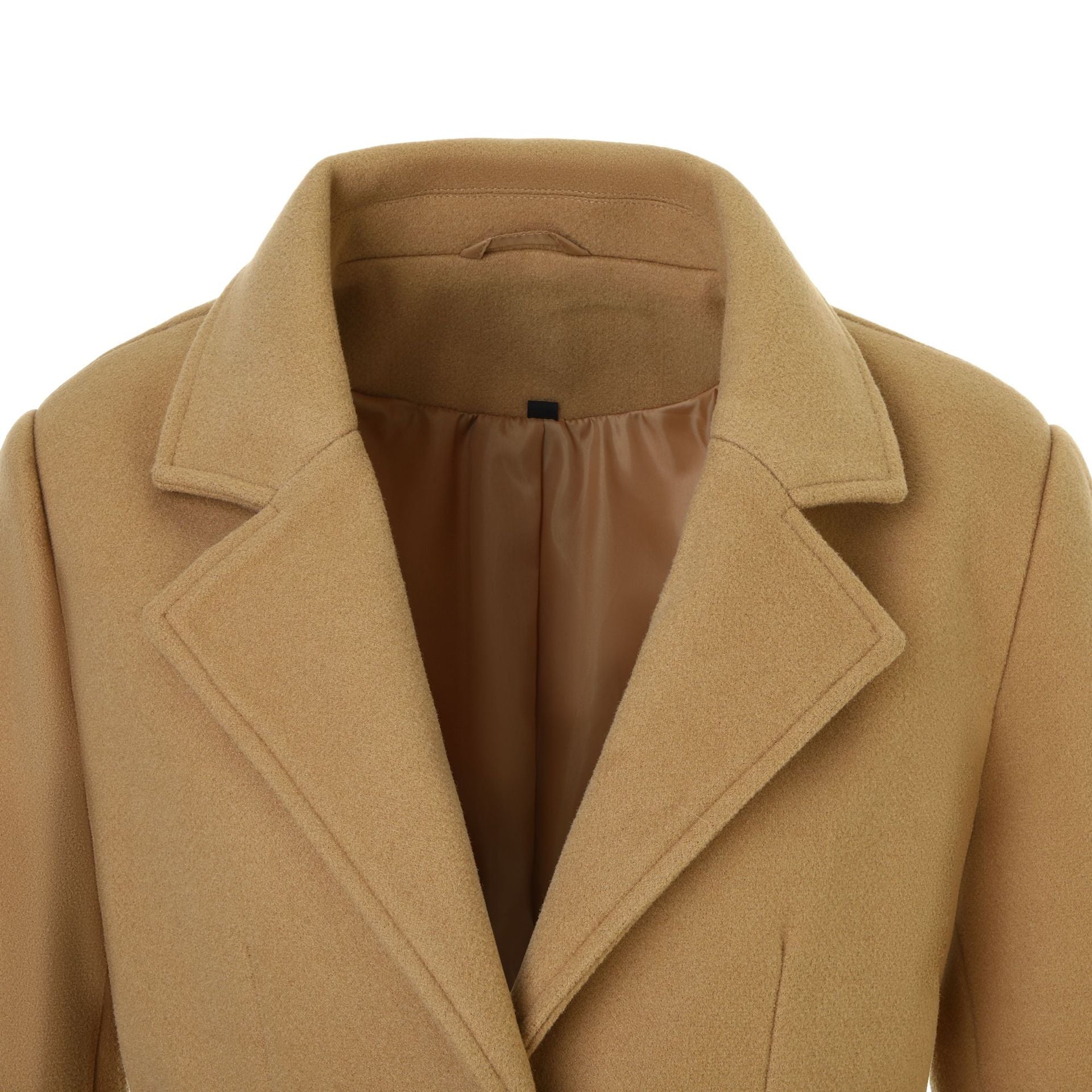 Women Tailored Short Coat with Tie Belt and Notched Collar Chichicherry