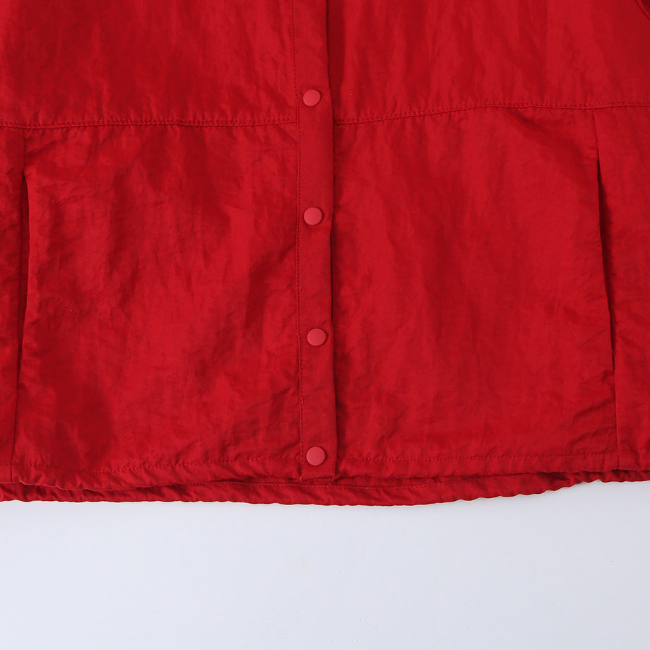 Women's Boxy Transitional Jacket with Stand Collar and Snap Placket Chichicherry
