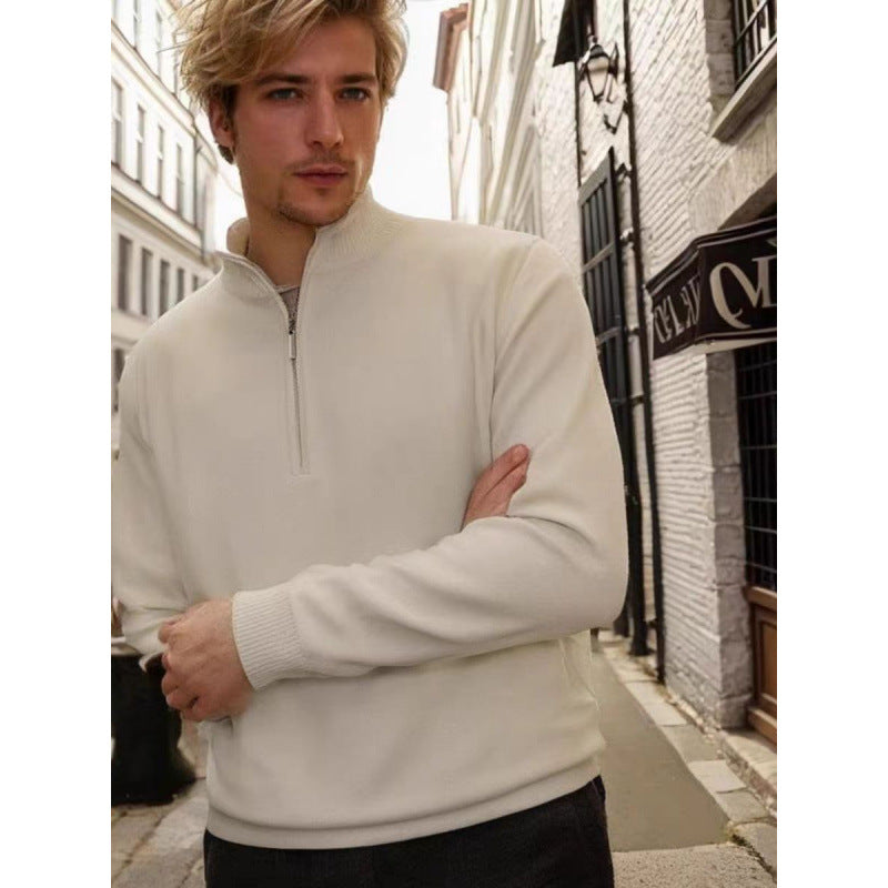 Herren Feinstrick-Halbzip-Pullover mit Stehkragen und Rippbündchen Chichicherry