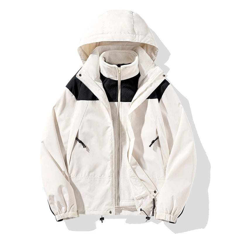 Men's Two-Piece Softshell Set with Removable Fleece Inner Layer and Adjustable Hood Chichicherry
