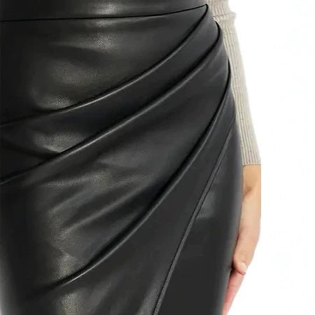 Women's Tailored Pencil Skirt with Wrap Detail and Front Slit Chichicherry