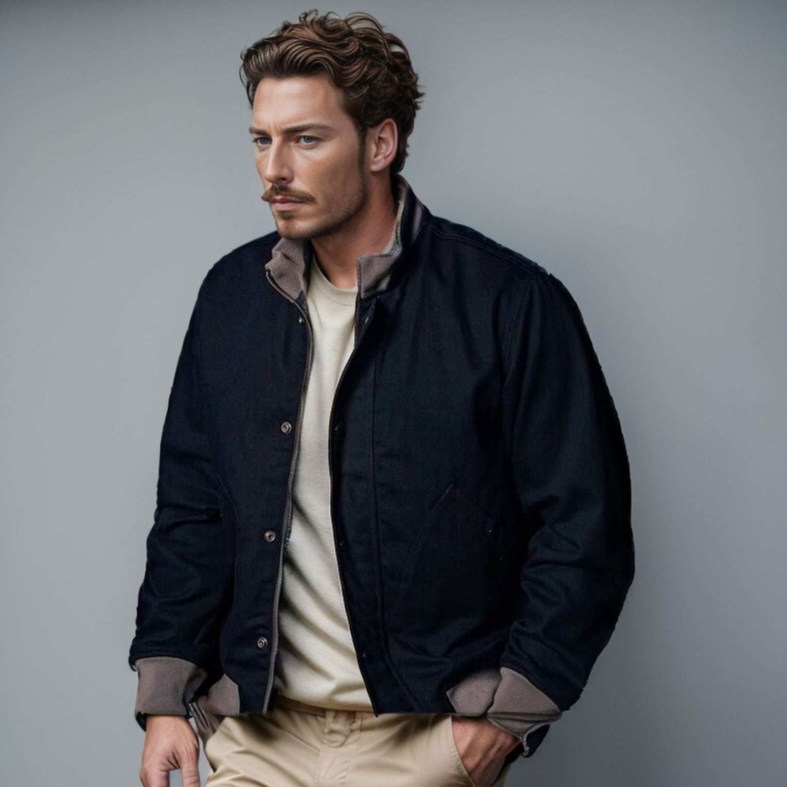 Men's Short Jacket with Stand-Up Collar, Concealed Press Stud Placket and Ribbed Cuffs Chichicherry