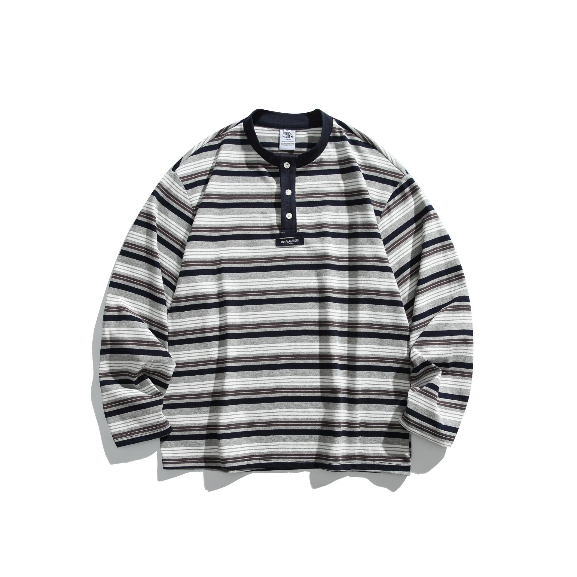 Unisex Oversized Henley shirt with button placket, striped structure and ribbed collar Chichicherry