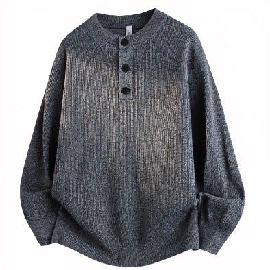 Unisex Oversized Rippen-Henley-Pullover mit verlängertem Rückensaum und 3-Knopf-Leiste Chichicherry
