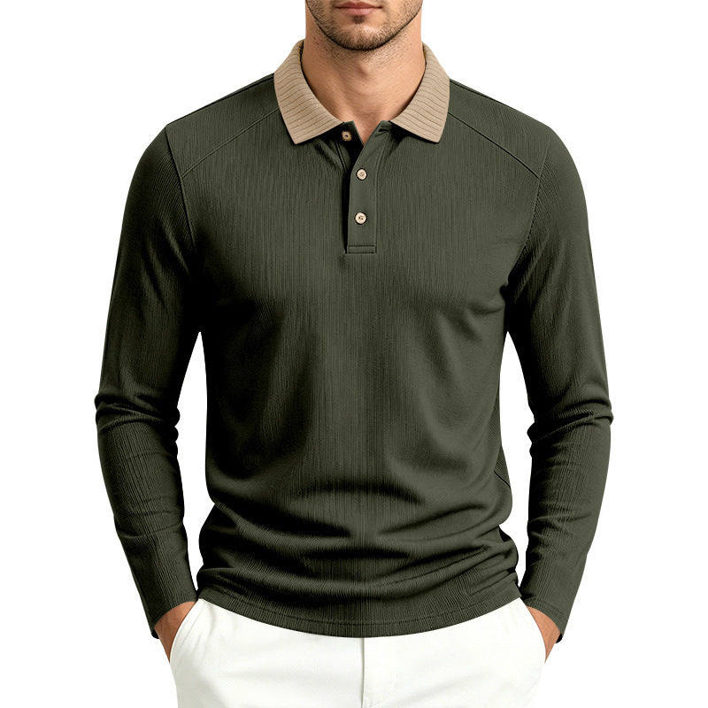 Men's long sleeve polo made of fine ribbed knit with contrast collar and button placket Chichicherry