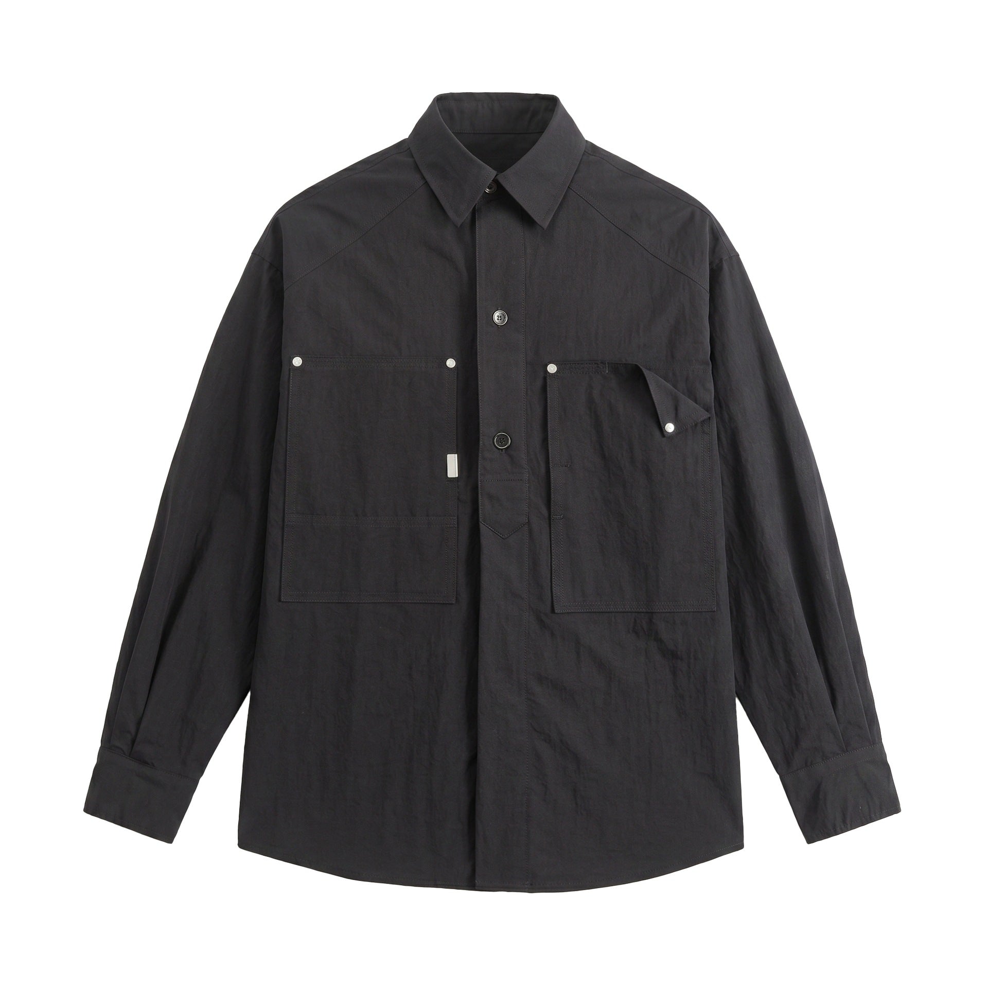 Men's utility shirt jacket with an oversized fit, patch pockets, and concealed button placket Chichicherry