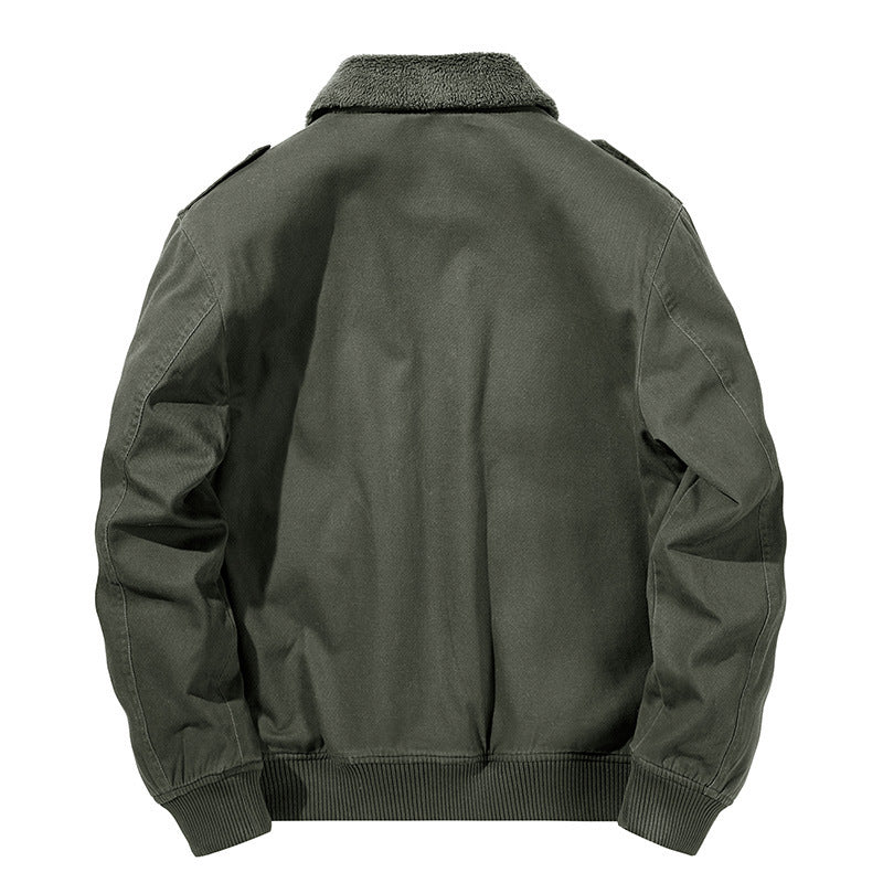 Men's pilot bomber jacket with Sherpa lining, shoulder flaps, and zipper Chichicherry