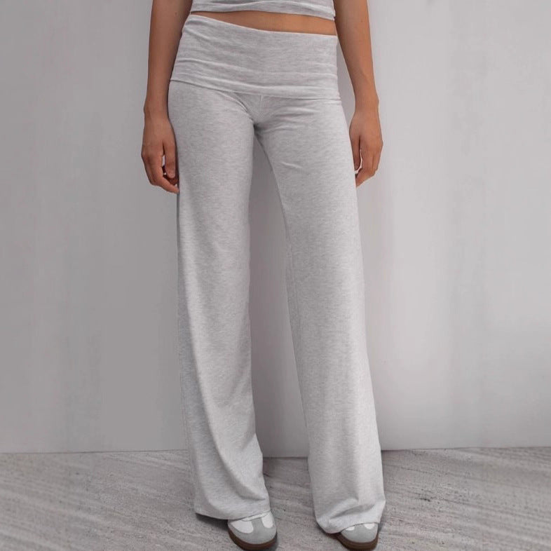 Women Wide Palazzo Yoga Pants with High Cuffed Waistband Chichicherry