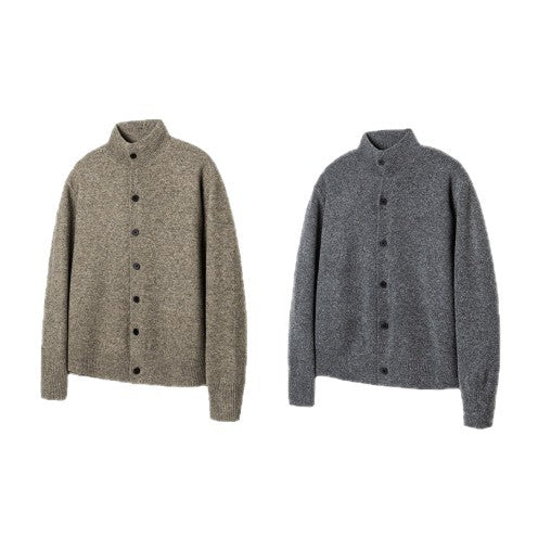 Women's knit cardigan with stand-up collar, full button placket, and ribbed hem Chichicherry