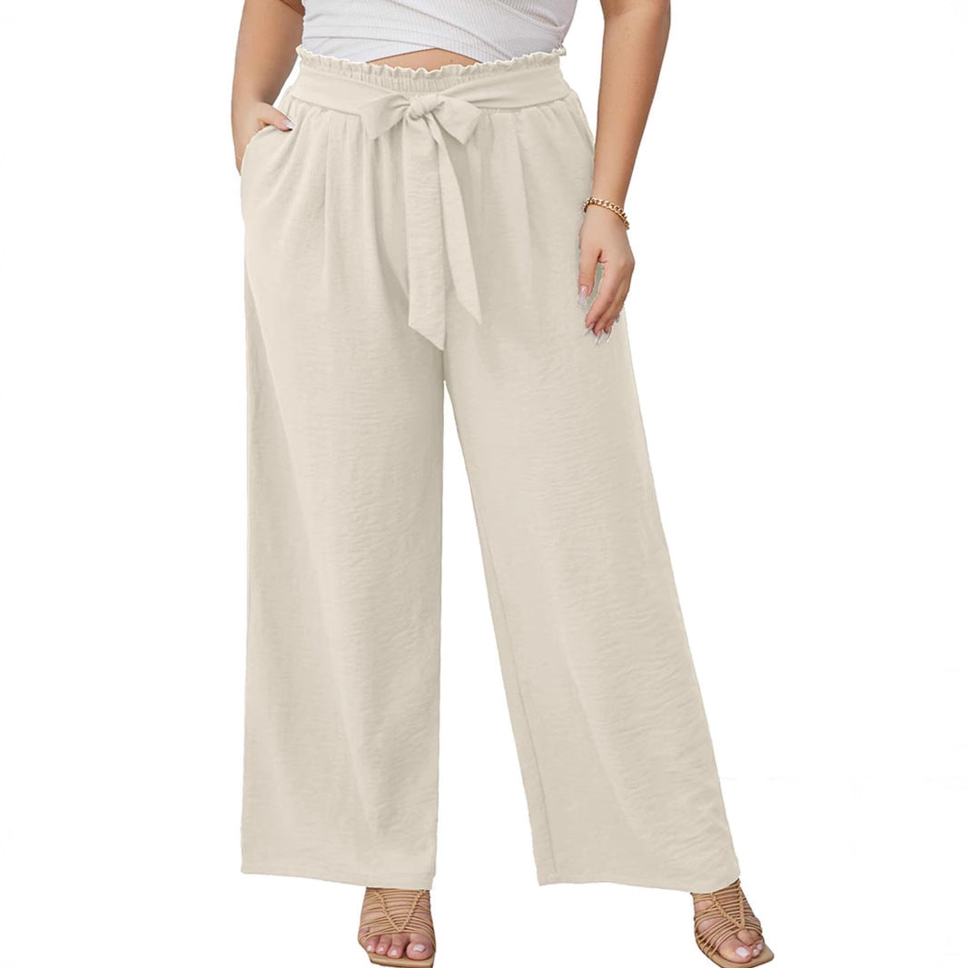 Women's Wide Culottes in Linen Look with Paperbag Waist, Tied Belt and Side Pockets Chichicherry