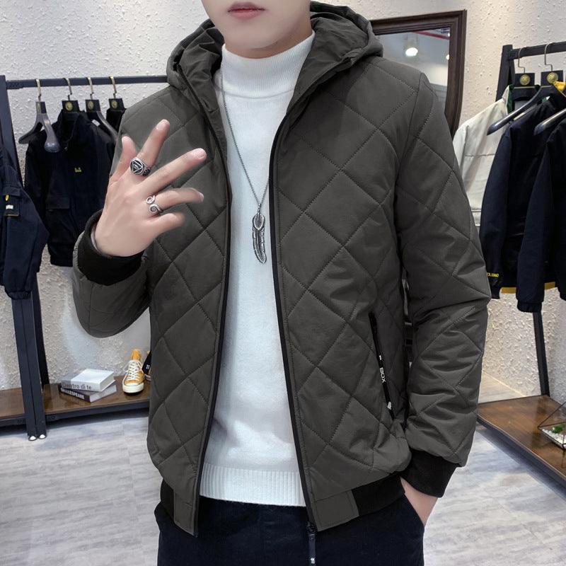 Men's quilted hooded jacket in slim fit with diamond quilting and thermal insulation Chichicherry