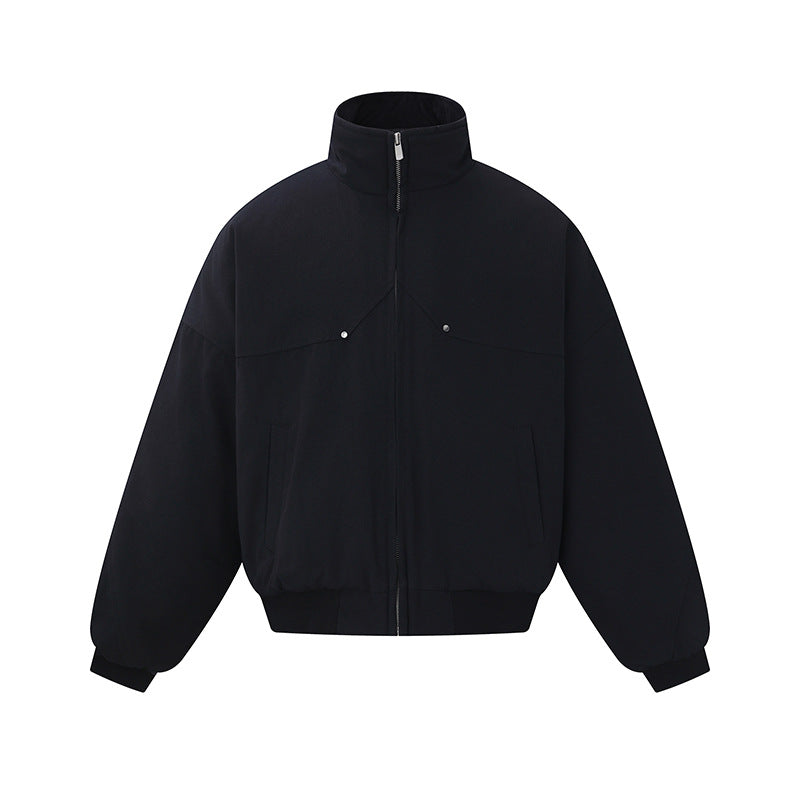 Unisex Boxy-padded Short Jacket with High Collar and Minimalist Seam Design Chichicherry