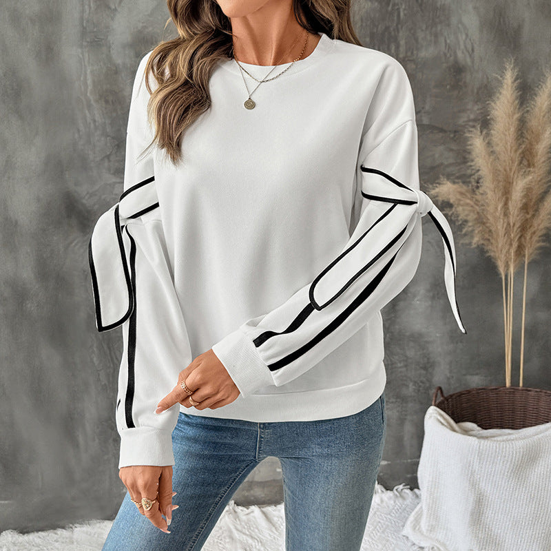 Women's Oversize Sweatshirt with Bow Sleeves and Contrast Piping Chichicherry