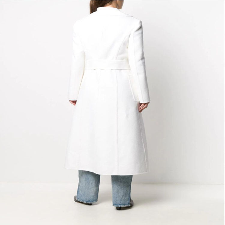 Women’s Floor-Length Wrap Coat made of Wool-Cashmere Blend with Wide Shawl Collar and Large Patch Pockets Chichicherry