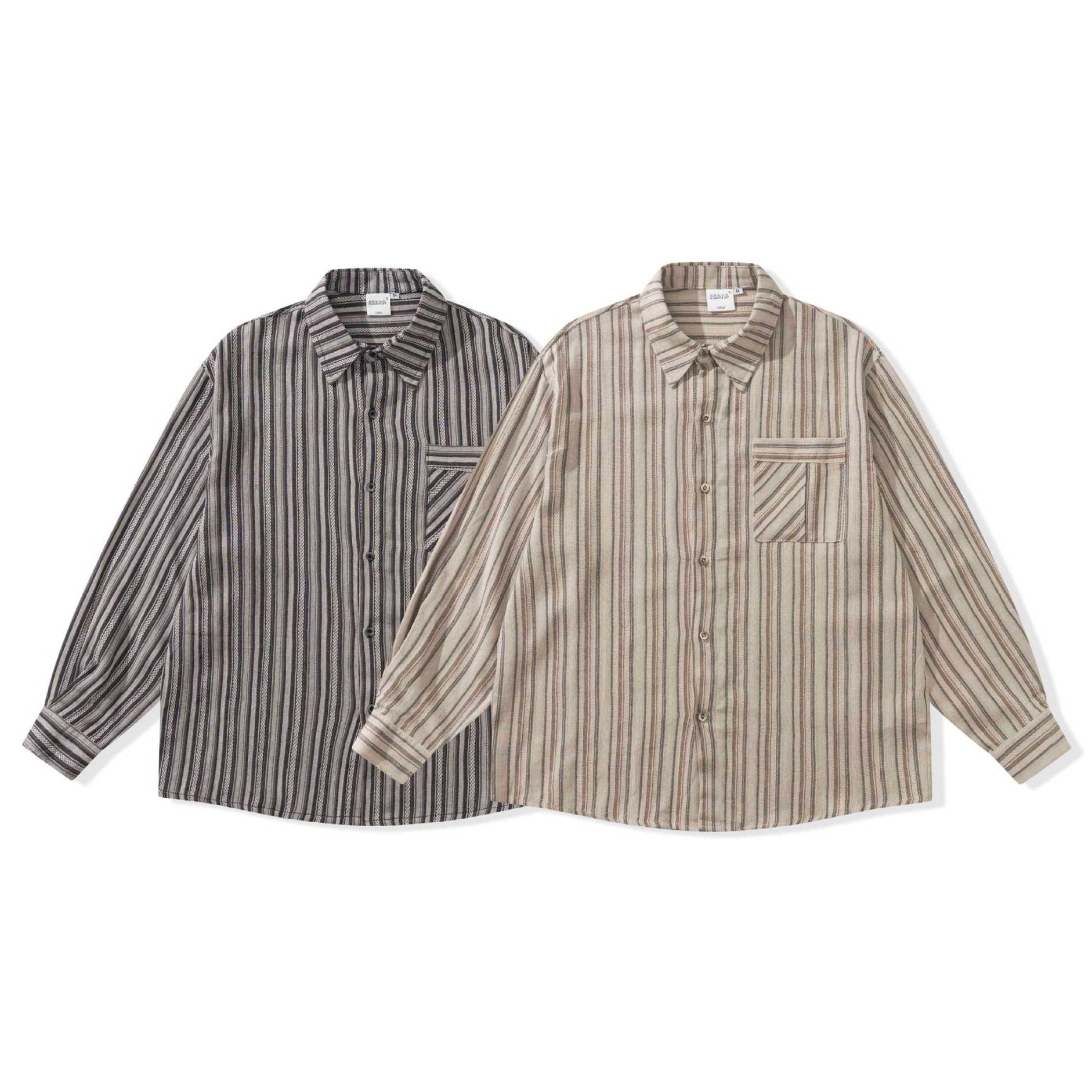 Men's Loose Overshirt-Shirt with Striped Woven Texture, Chest Pocket and Casual Cut Chichicherry