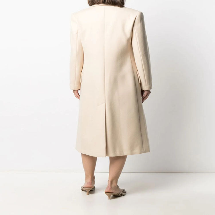 Women's Midi-Length Tailoring Coat Made of Wool Blend with Narrow Lapel and Flattering Fall Chichicherry