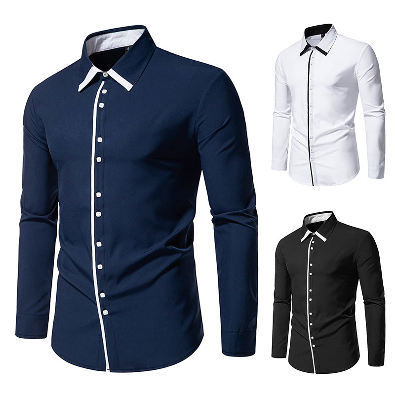 Men's Tailored Business Shirt with Contrast Piping and Kent Collar Chichicherry