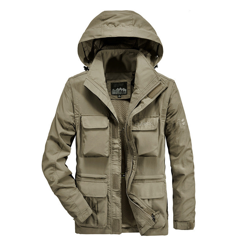 Men's field parka with detachable hood, breathable mesh lining, and versatile front pockets Chichicherry