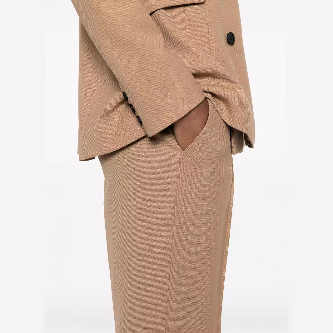 Women High-Waisted Flared Wool Blend Tailoring Pants with Crease Chichicherry