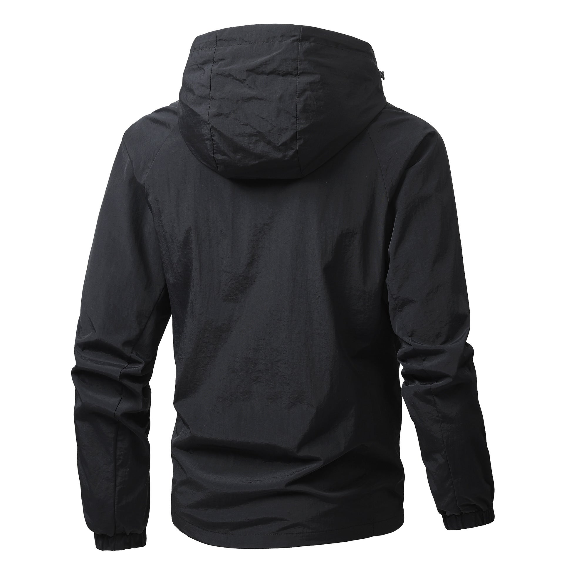 Men's Lightweight Windproof Hooded Outdoor Jacket with Full Zipper and Elastic Cuffs Chichicherry