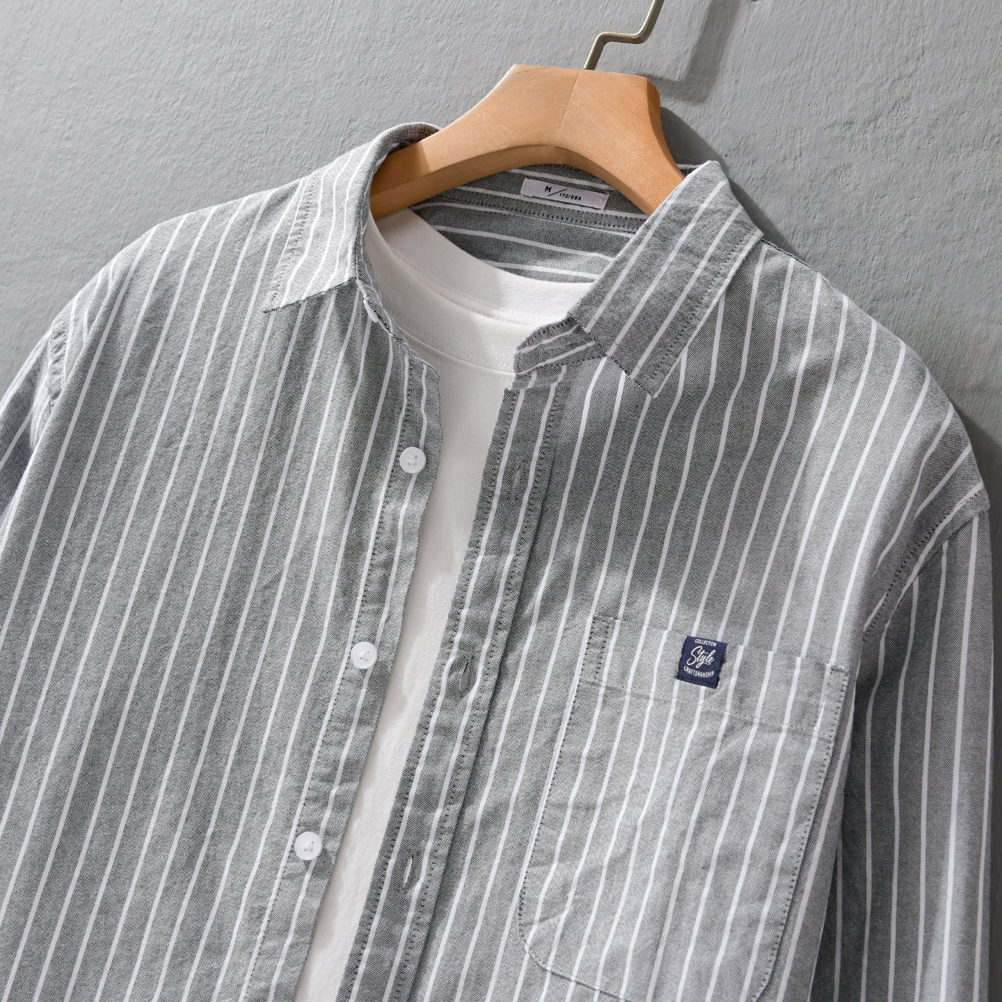 Men's Striped Cotton Long Sleeve Shirt in Relaxed Look with Kent Collar and Chest Pocket Chichicherry
