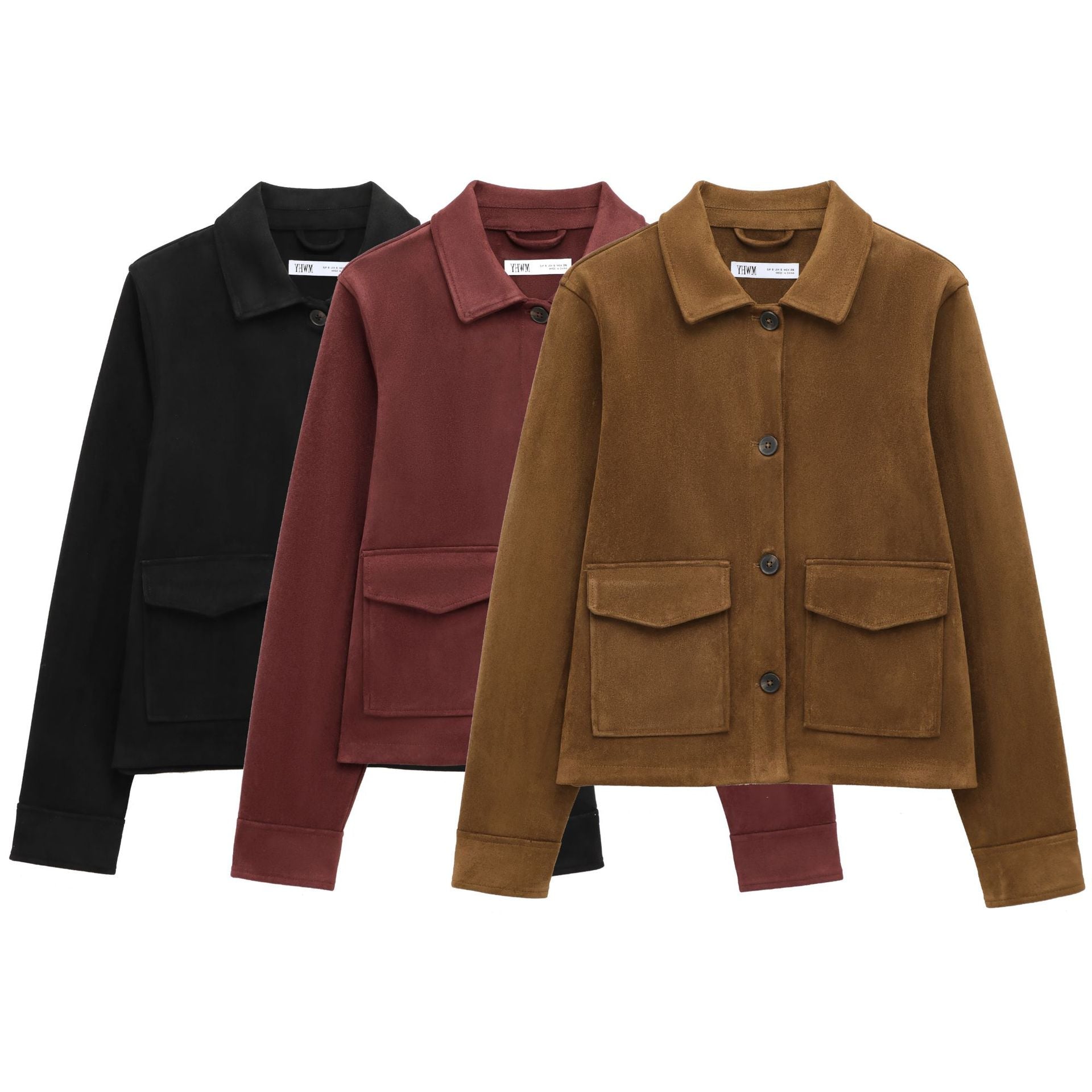 Ladies Short Suede Look Jacket with Flap Pockets Chichicherry