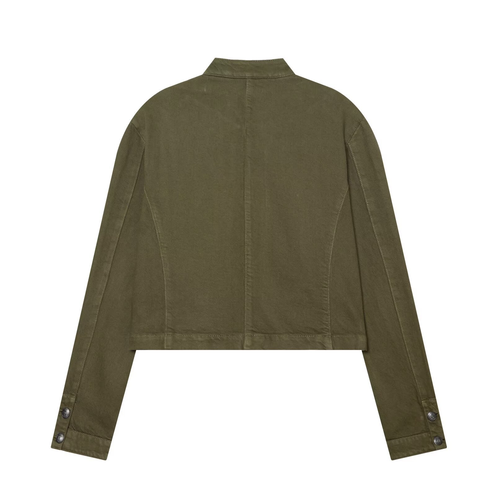 Women's Short Military-inspired Jacket with Stand Collar, Decorative Button Plackets and Full Zip Chichicherry